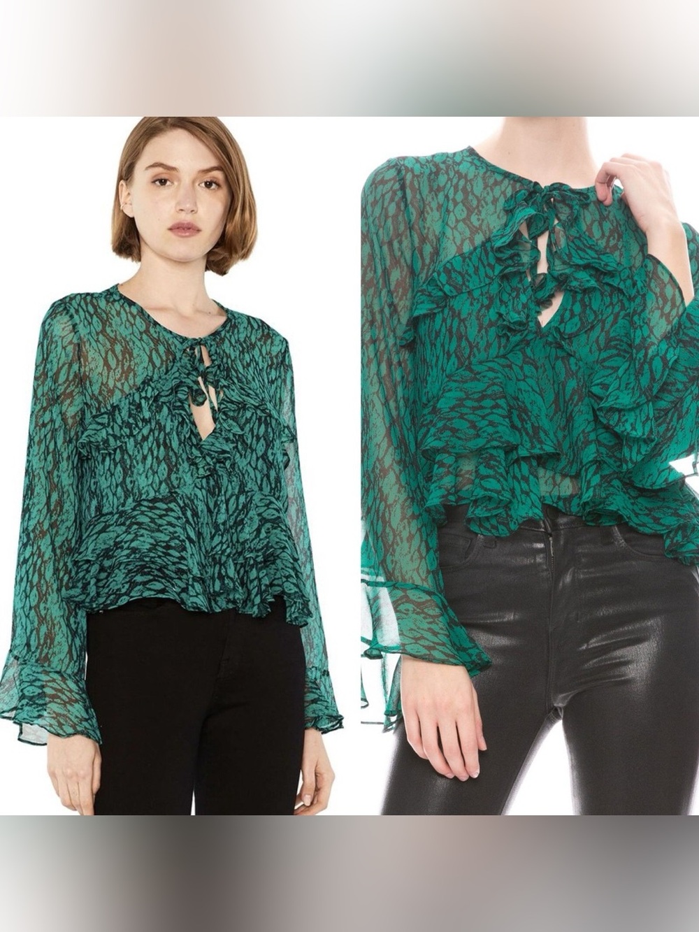 Banana Republic Green Ruffled Sheer Blouse